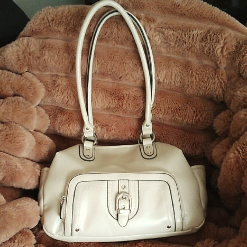 Tan Handbag with Brown and Silver Detailing- Double Strap Purse